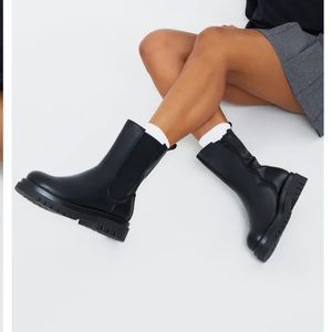 Black faux leather High Vamp Boots